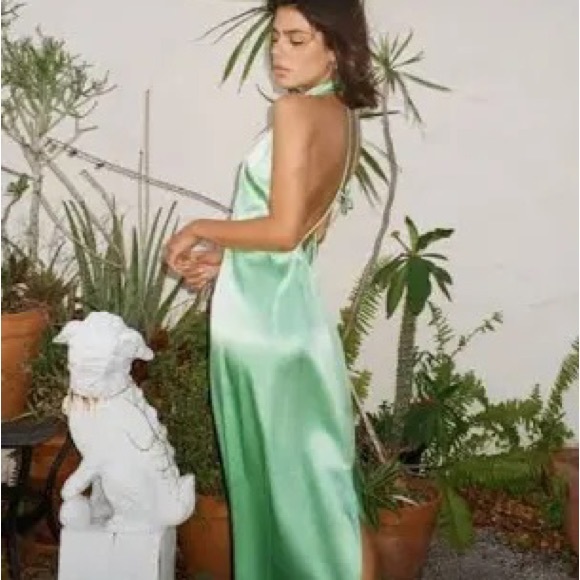 ZARA blogger style green SATIN EFFECT HALTER DRESS size small - Picture 3 of 5